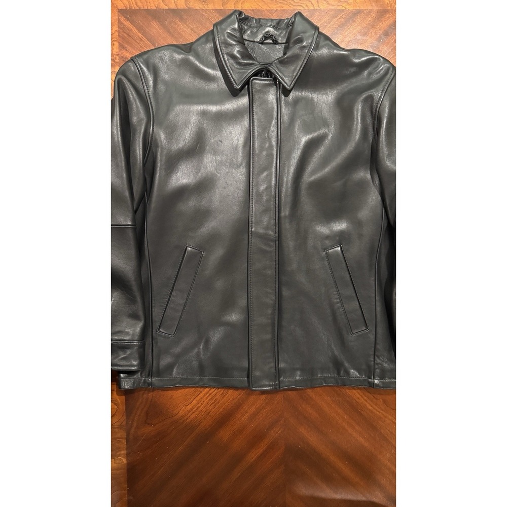 Jos A Bank‎ Men's Black Genuine Leather Jacket Large Quilted Lined Classic Coat